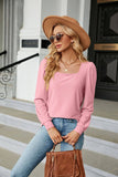Square Collar Jacquard Long-Sleeved Loose T-Shirt