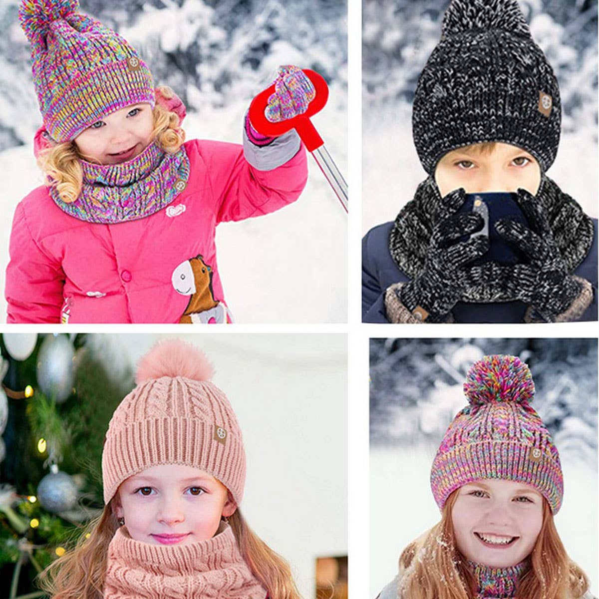 Three-Piece Set Of Pom-Pom Hat, Scarf And Gloves_Cwmm2779