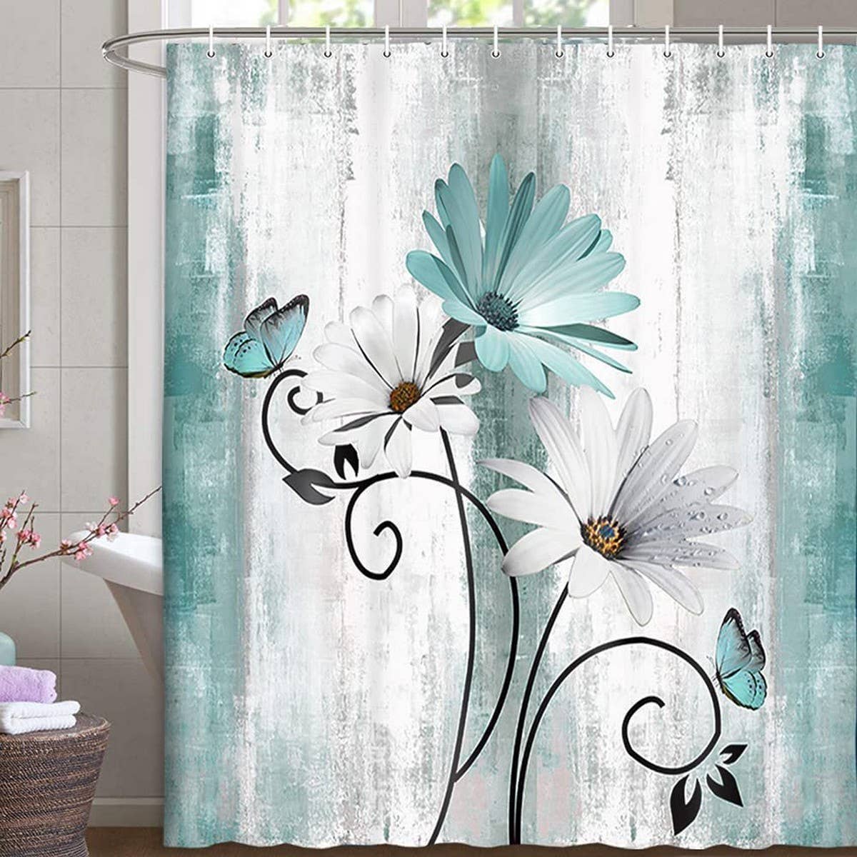 FLOWER WATERPROOF BATHROOM SHOWER CURTAIN_CWMM1798