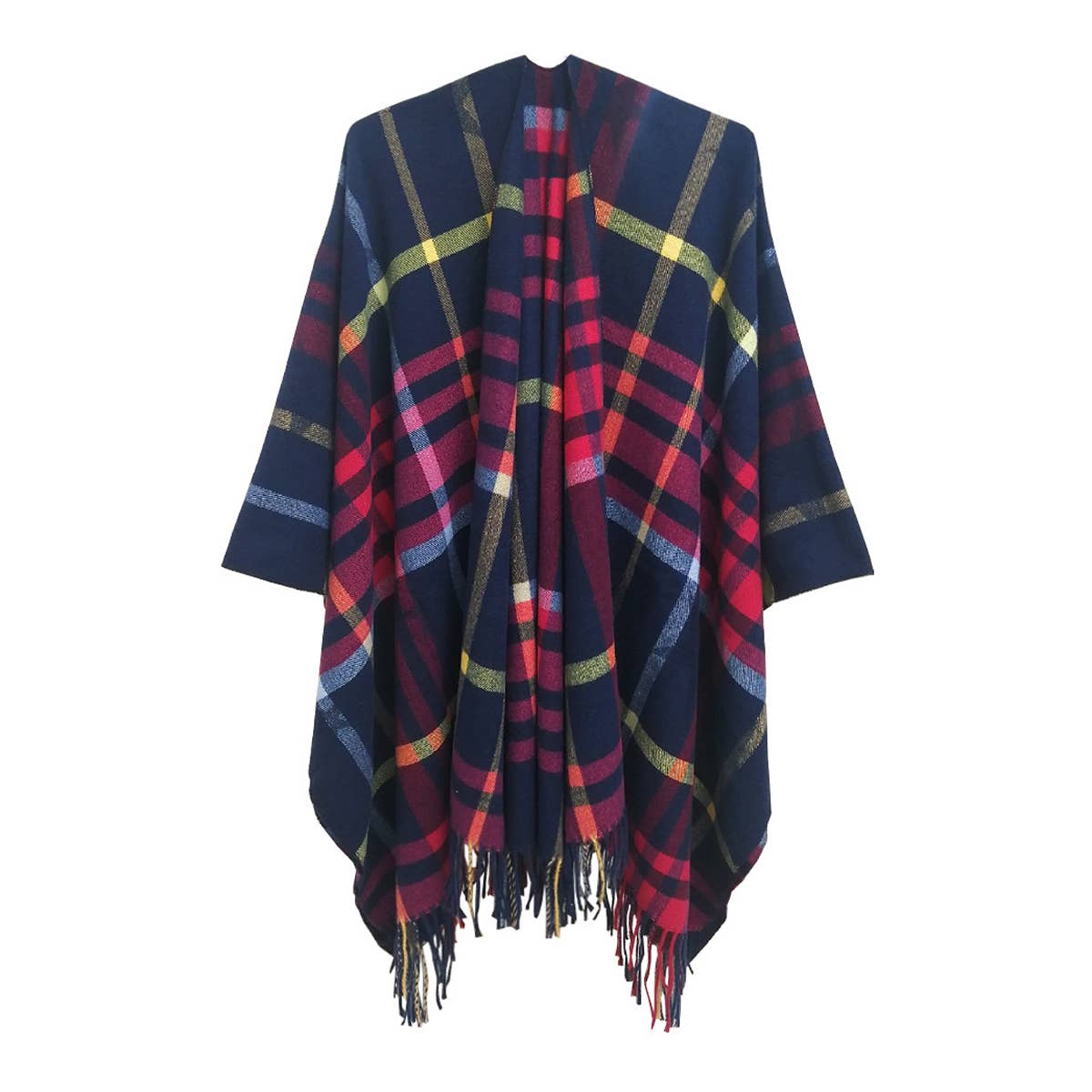 CAPE DOUBLE SIDED PLAID SLIT SHAWL_CWASC1209
