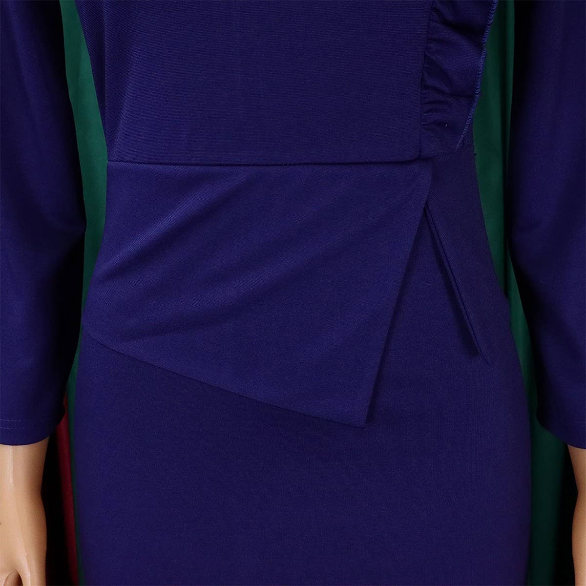 RUFFLE HEM SOLID COLOR ROUND NECK HIP DRESS_CWDMD3712