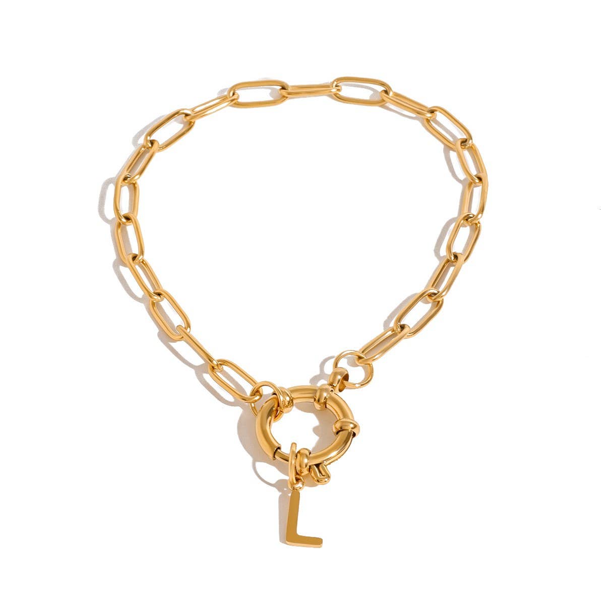 DURABLE 18K GOLD LETTER O LINK CHAIN BRACELET_CWAJE4893