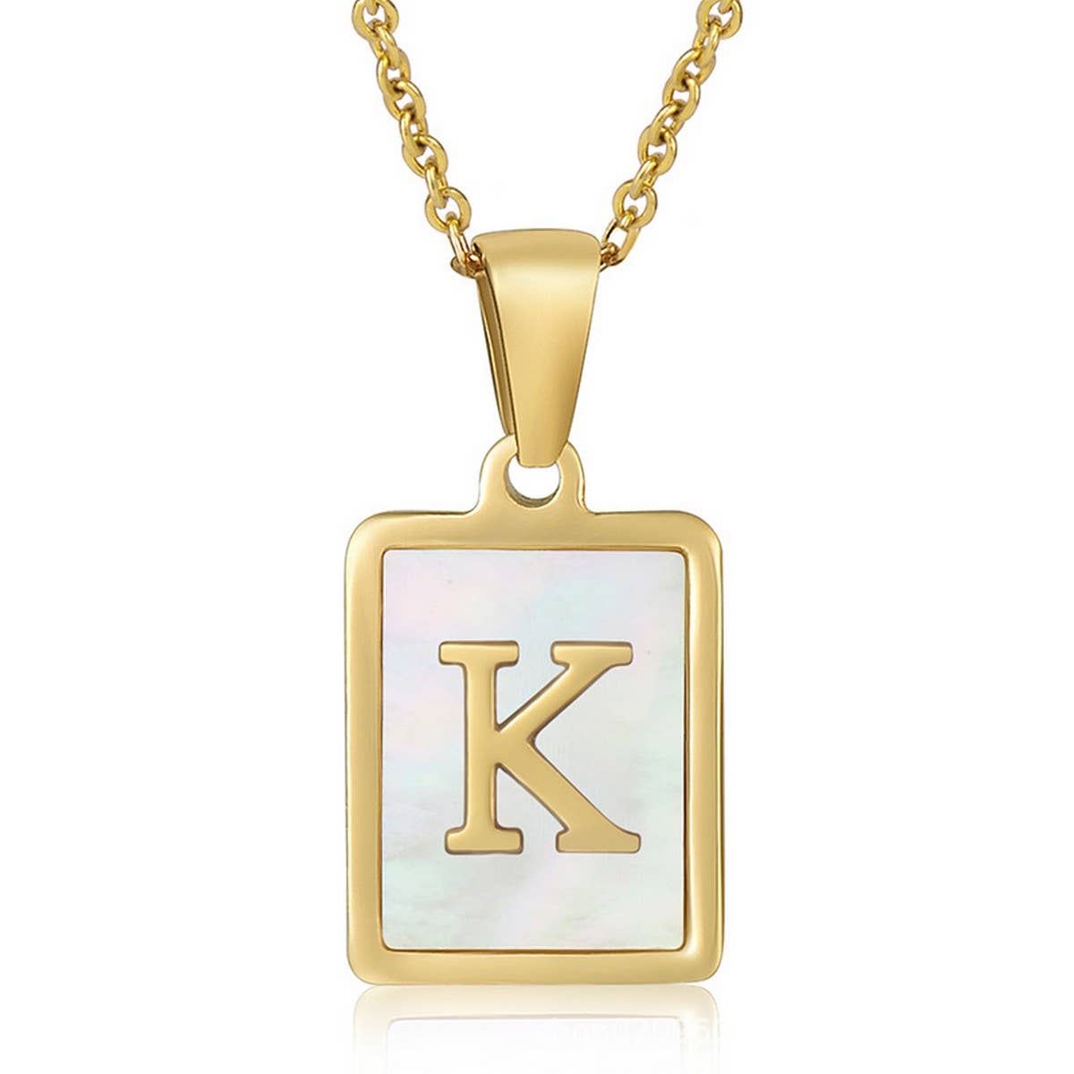 SQUARE SHELL 26 LETTER PENDANT NECKLACE_CWAJE0674