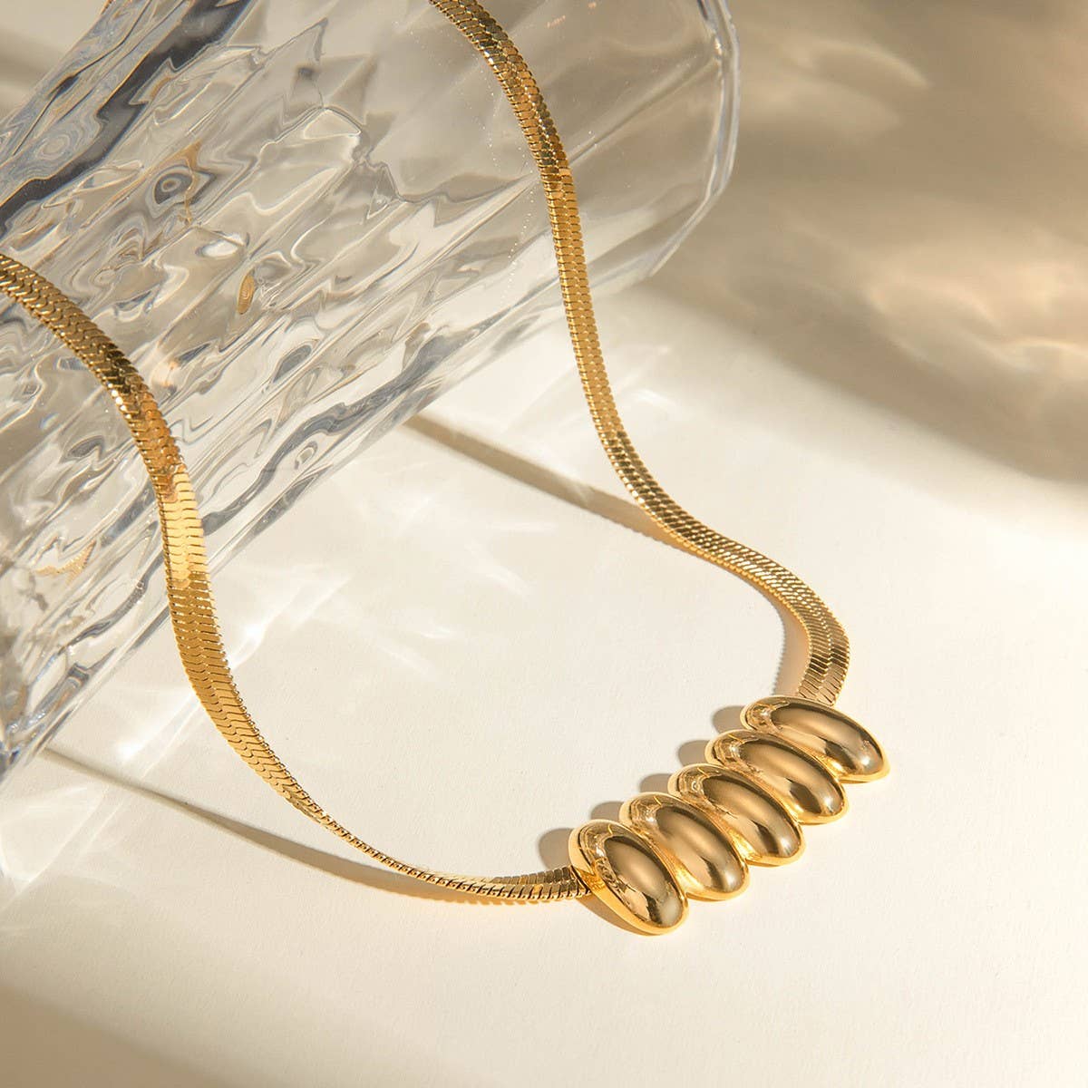 SMOOTH WAIST OVAL SNAKE BONE NECKLACE BRACELET SET_CWAJE1883