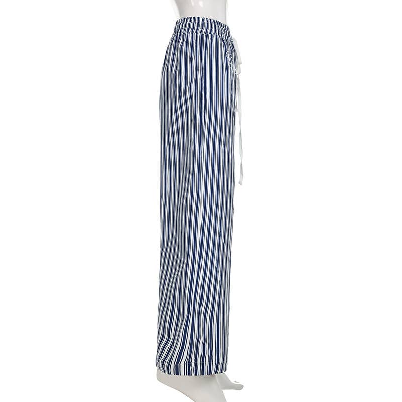 Striped Straight-Leg Wide-Leg Cargo Pants