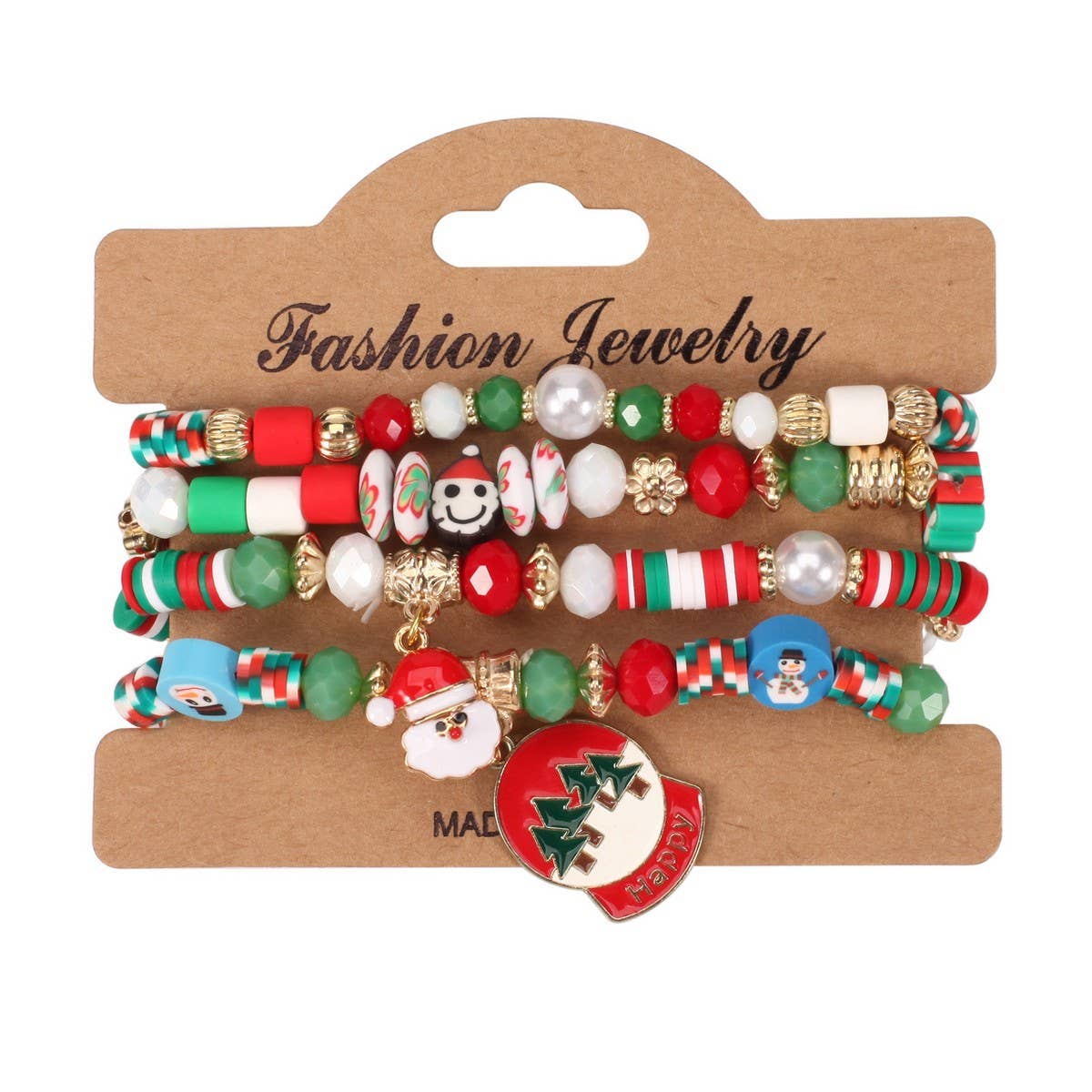 Cwmm10448_Christmas Charm Beaded Bracelet Snowman Tree Gift