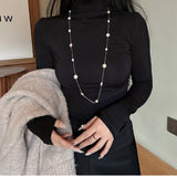ELEGANT NATURAL PEARL LONG SWEATER NECKLACE_CWAJE3884
