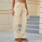 Washed Work Pants Ribbon Denim Casual Pants