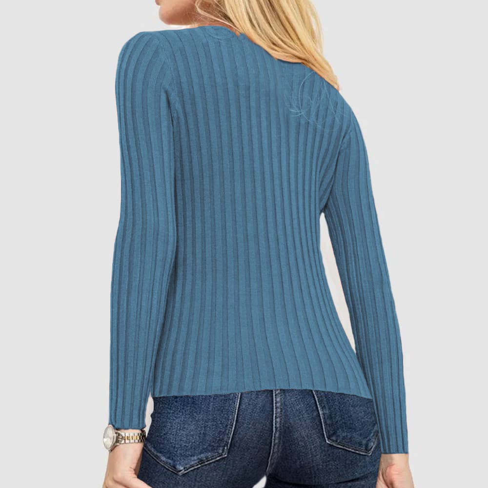Wide-Striped Solid-Color Long-Sleeved Top