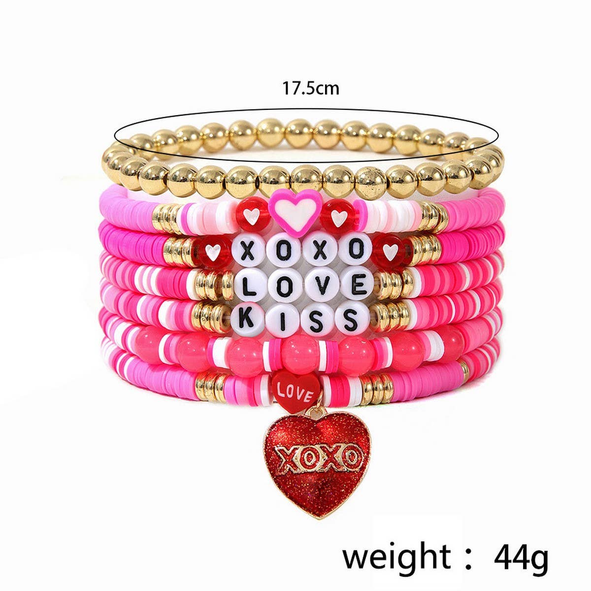 POLYMER CLAY HEART PENDANT LETTER BRACELET SET_CWMM3522