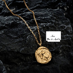 STAINLESS STEEL ZODIAC OVAL PENDANT NECKLACE_CWMM3761