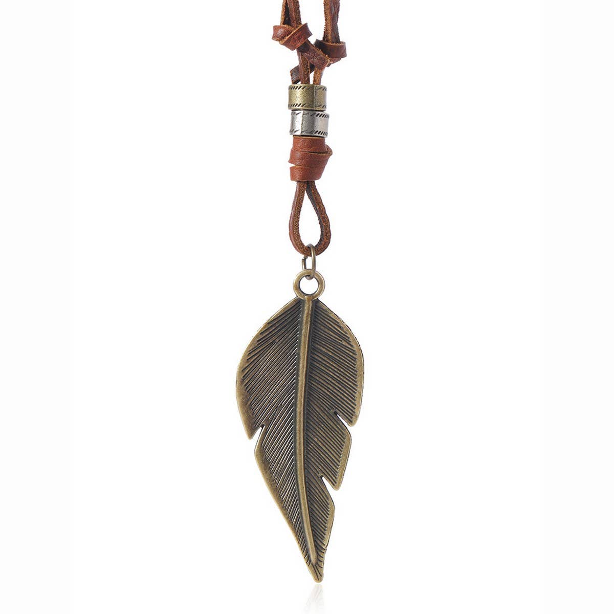 Vintage Leaf Pendant Cowhide Necklace_Cwmm4617