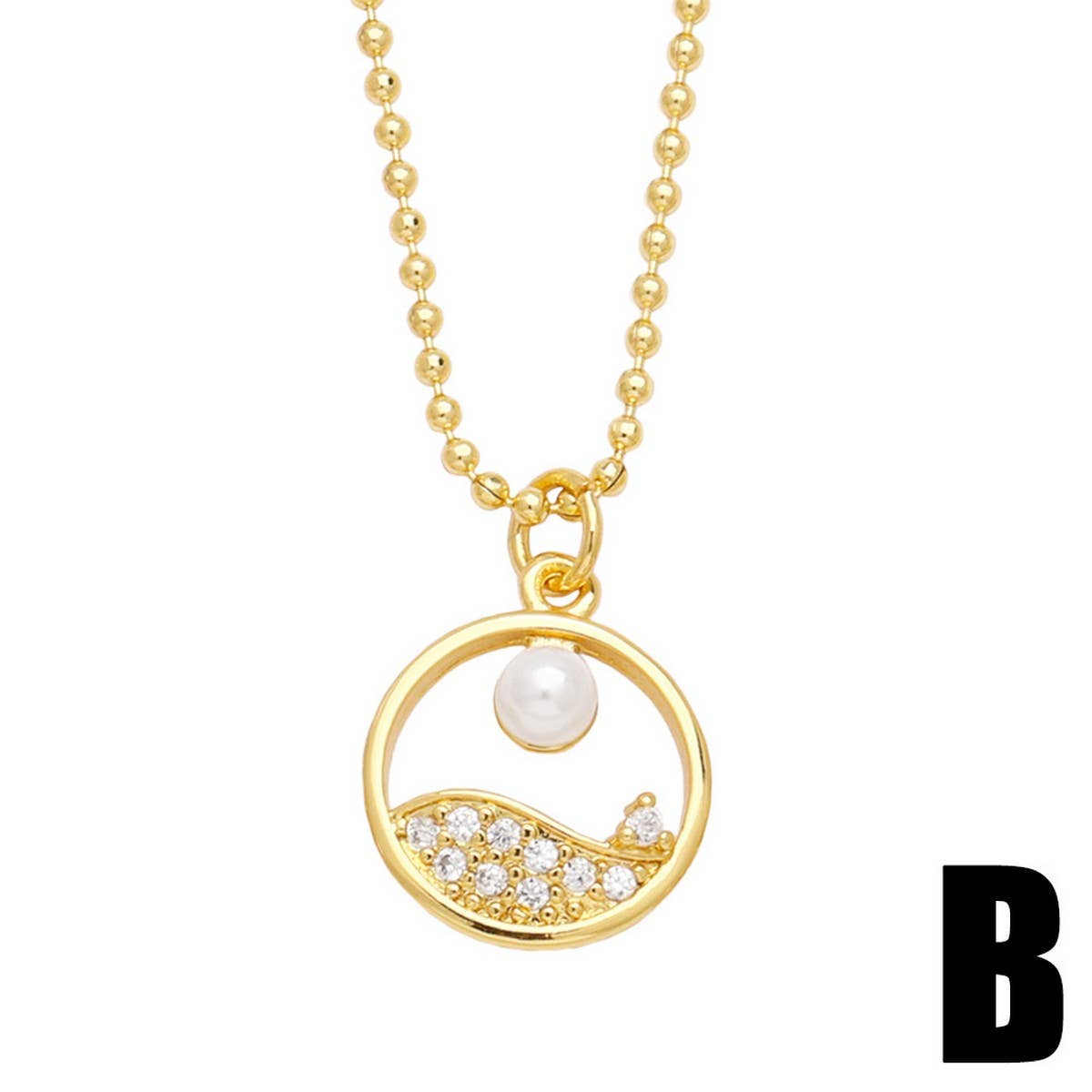 FLOWER PEARL INLAID ZIRCONIUM PENDANT NECKLACE_CWAJE0904