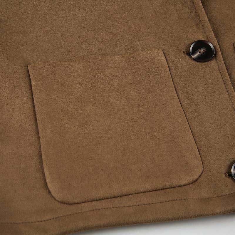 Vintage French Lapel Single-Breasted Brown Jacket