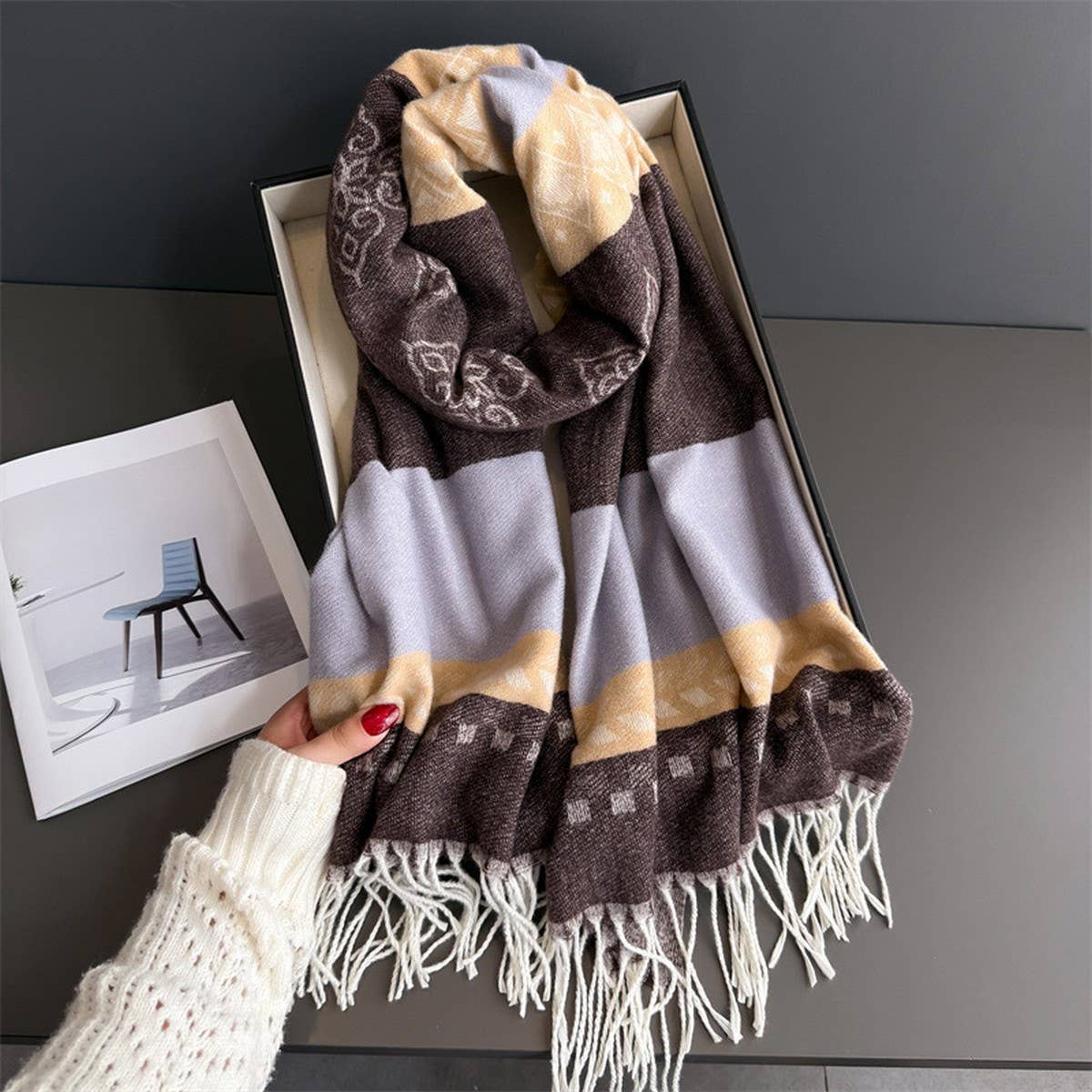 Winter Plaid Colorblock Tassel Scarf Wrap Unisex_Cwasc03273