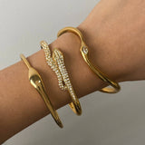 18K GOLD SNAKE OPEN BANGLE WITH ZIRCON NO FADE_CWAJE4699