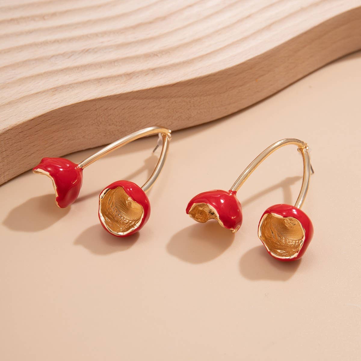 SWEET DOPAMINE ALLOY CHERRY FLOWER EARRINGS_CWAJE1911