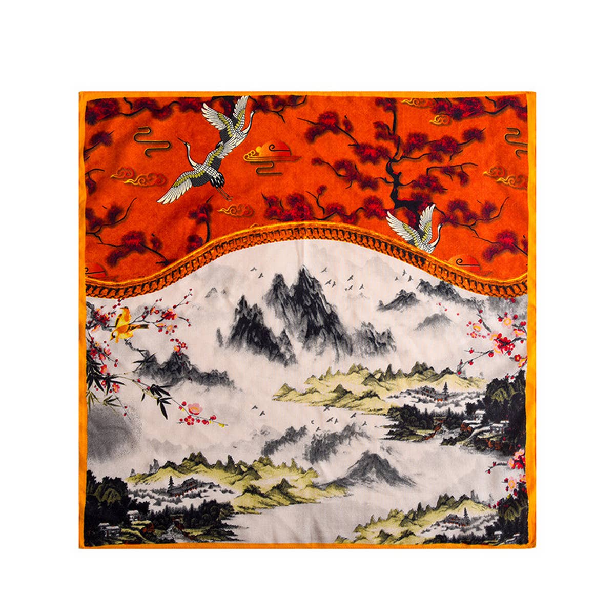 Cwasc2400_Colorblock Landscape Retro Artistic Silk Scarf
