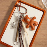 MOVABLE BROWN BEAR KEYCHAIN FAUX LEATHER ALLOY_CWMM7548