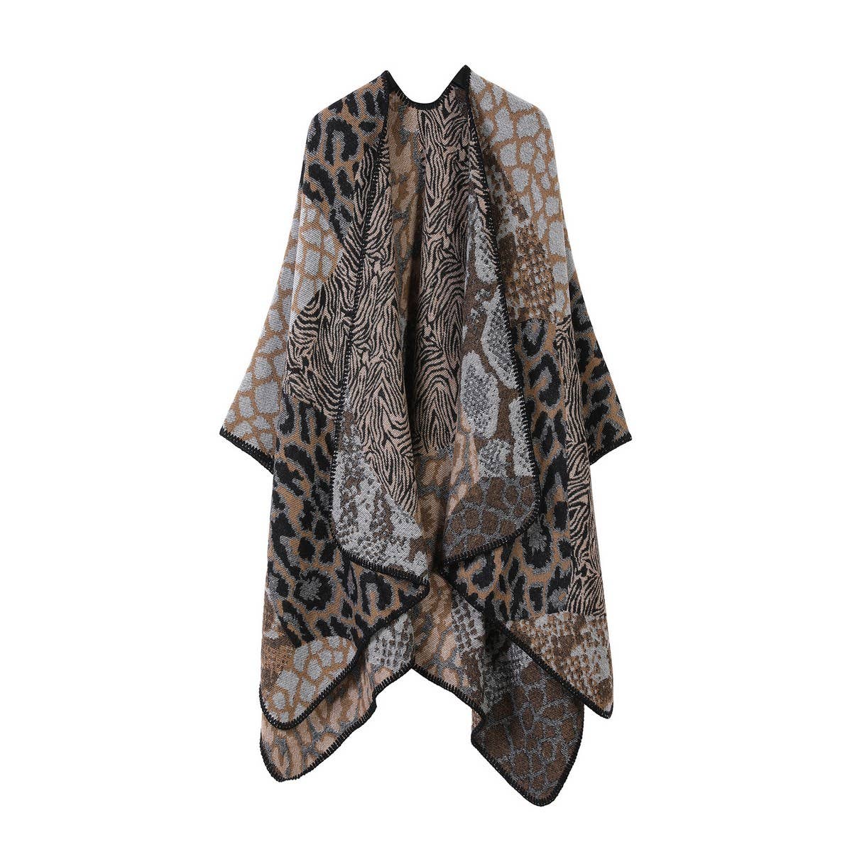 LEOPARD PRINT SCARF SLIT SHAWL FASHION CAPE_CWASC2217