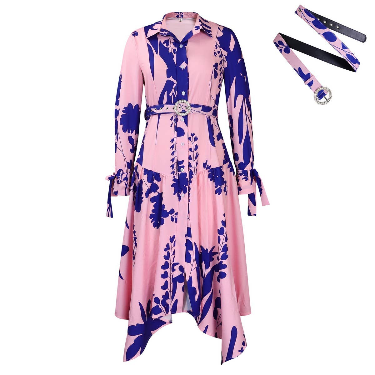 TEMPERAMENT PRINTED IRREGULAR LAPEL DRESS_CWDMD3655