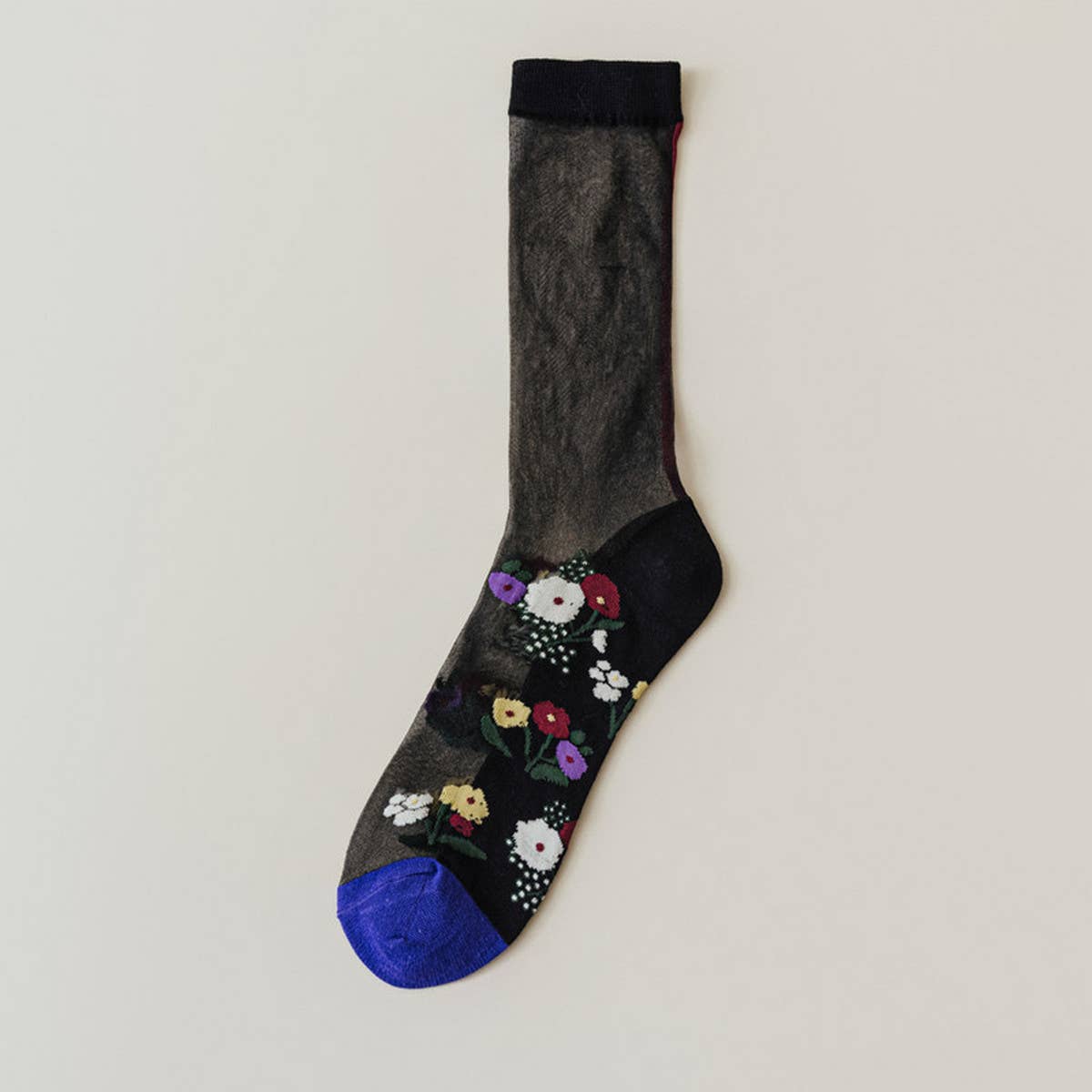 RETRO CASUAL FLORAL BLACK SOCKS_CWMS0562