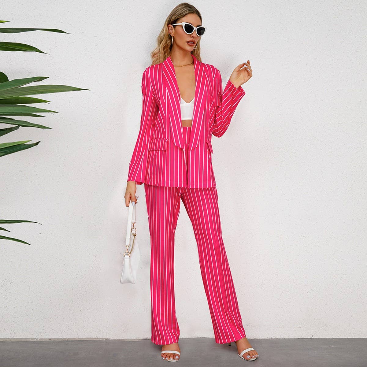 Wide-Leg Trousers Casual Striped Suit Two-Piece