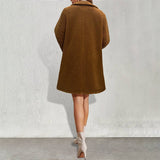 Warm Long Coat With Large Lapel Fur