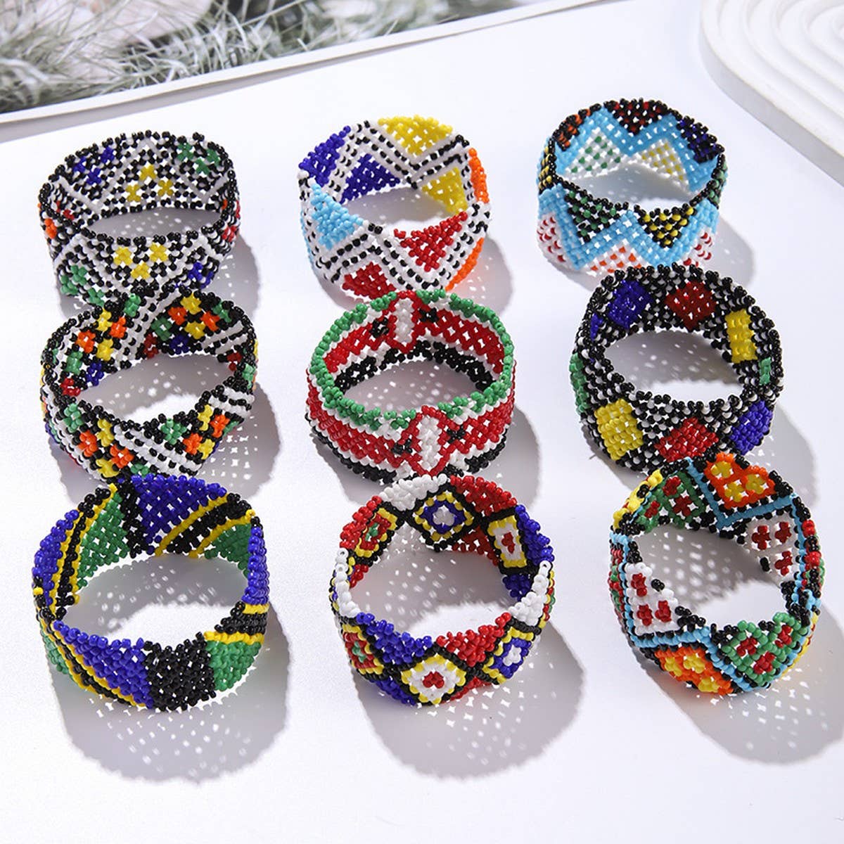 ETHNIC RICE BEAD WOVEN COLORFUL WIDE BRACELET_CWMM3528