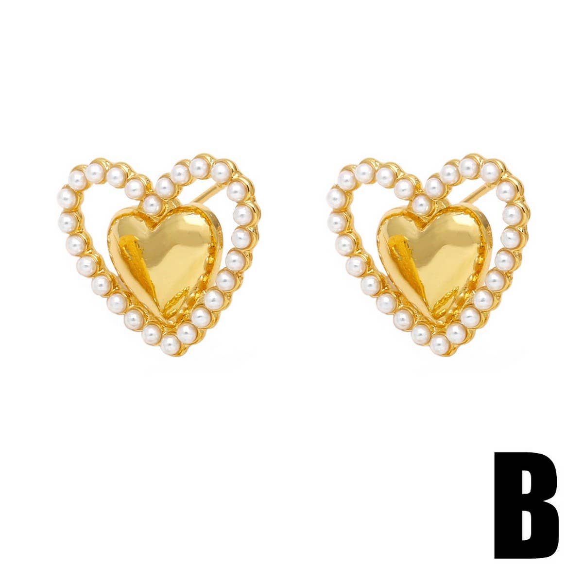 HEART SHAPED PEARL GOLD PLATED EARRINGS_CWAJE1035
