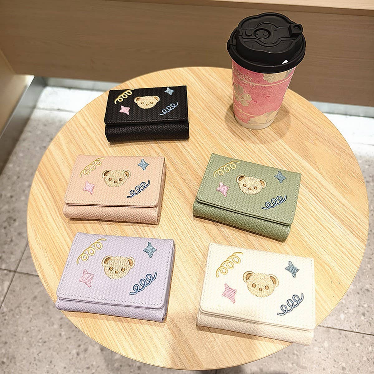 Cute Embroidered Bear Trifold Wallet_Cwab06216