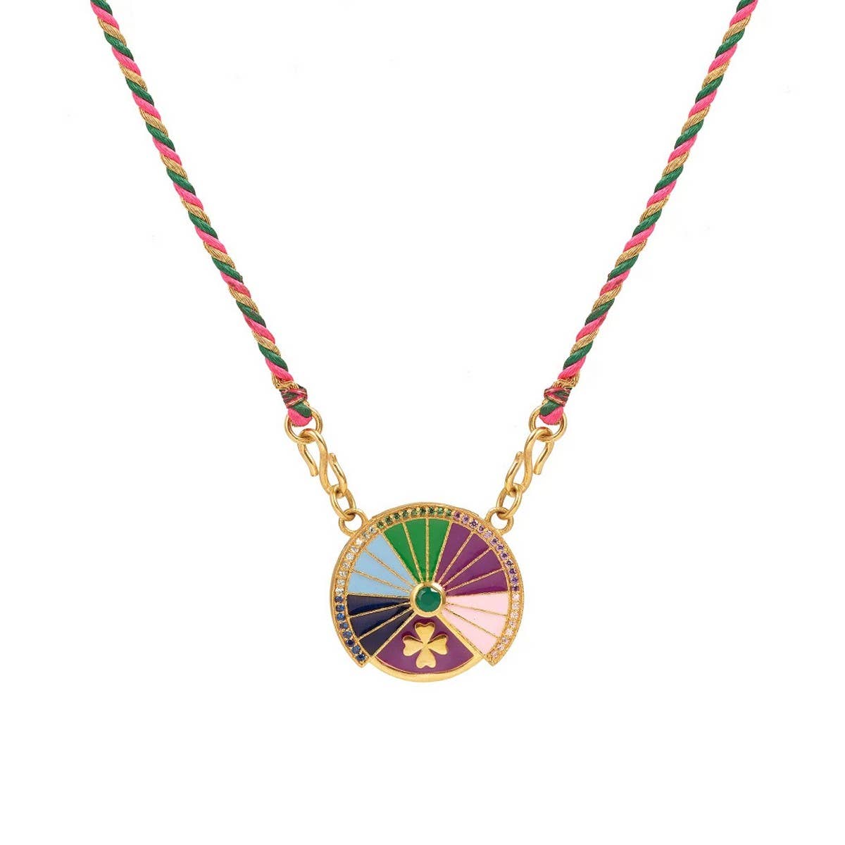 GOLD PLATED NECKLACE WITH COLORFUL ROUND PENDANT_CWMM3828