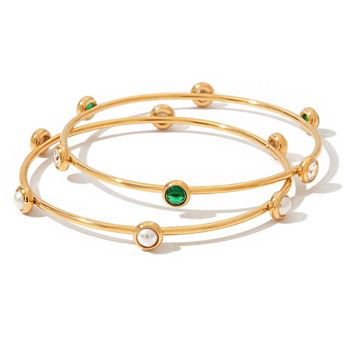 CLASSIC 18K GOLD PEARL BANGLE STAINLESS STEEL_CWAJE4695