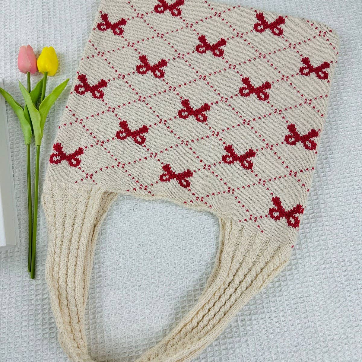 Cwab4567_Bow Knit Large Capacity Tote Bag