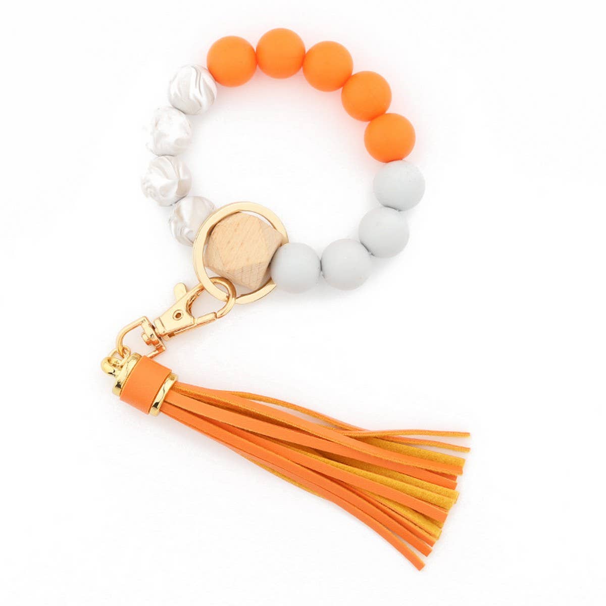 TASSEL WOOD SILICONE BEAD BRACELET KEYCHAIN_CWMM7018