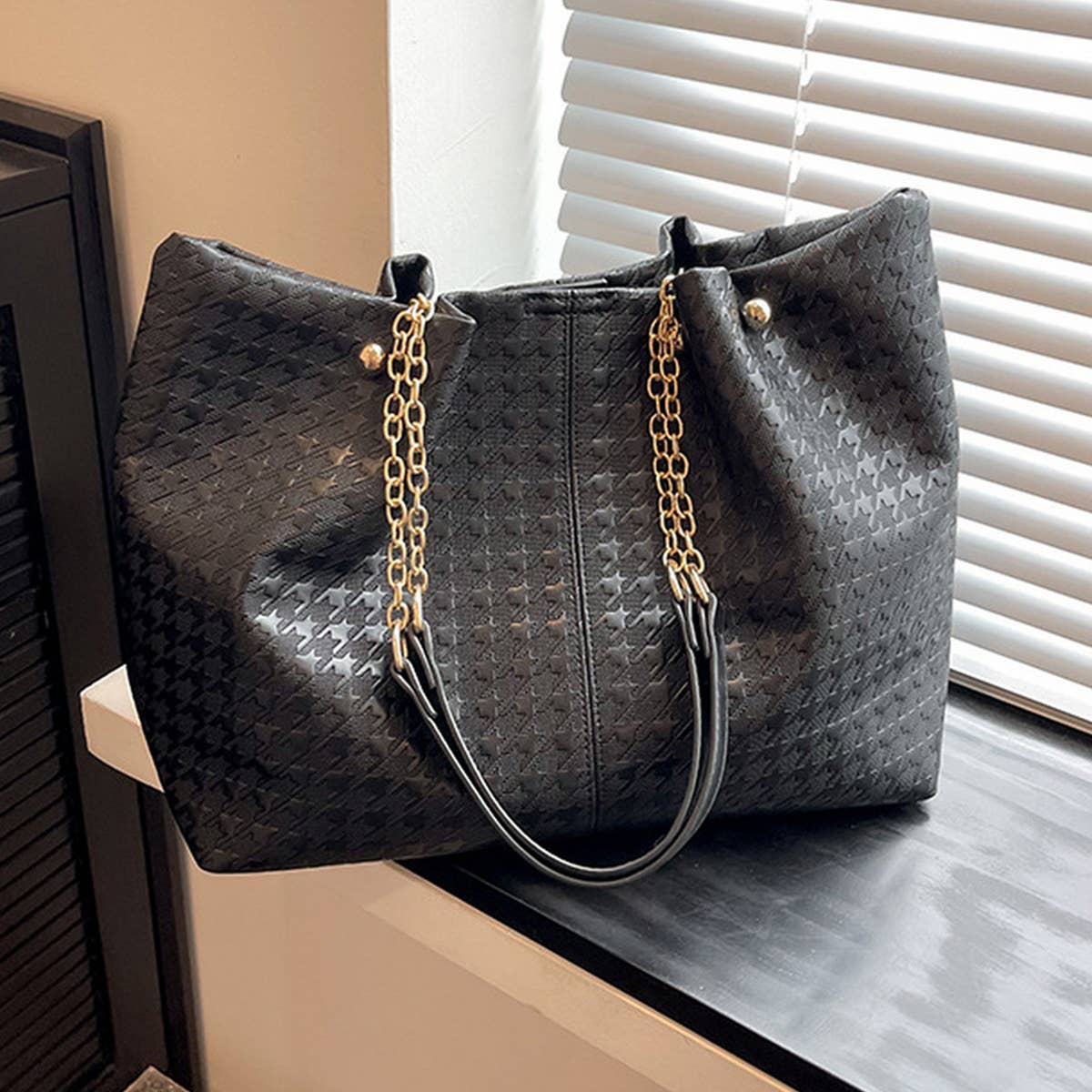 Women Solid Color Plaid Tote Bag_Cwab1594