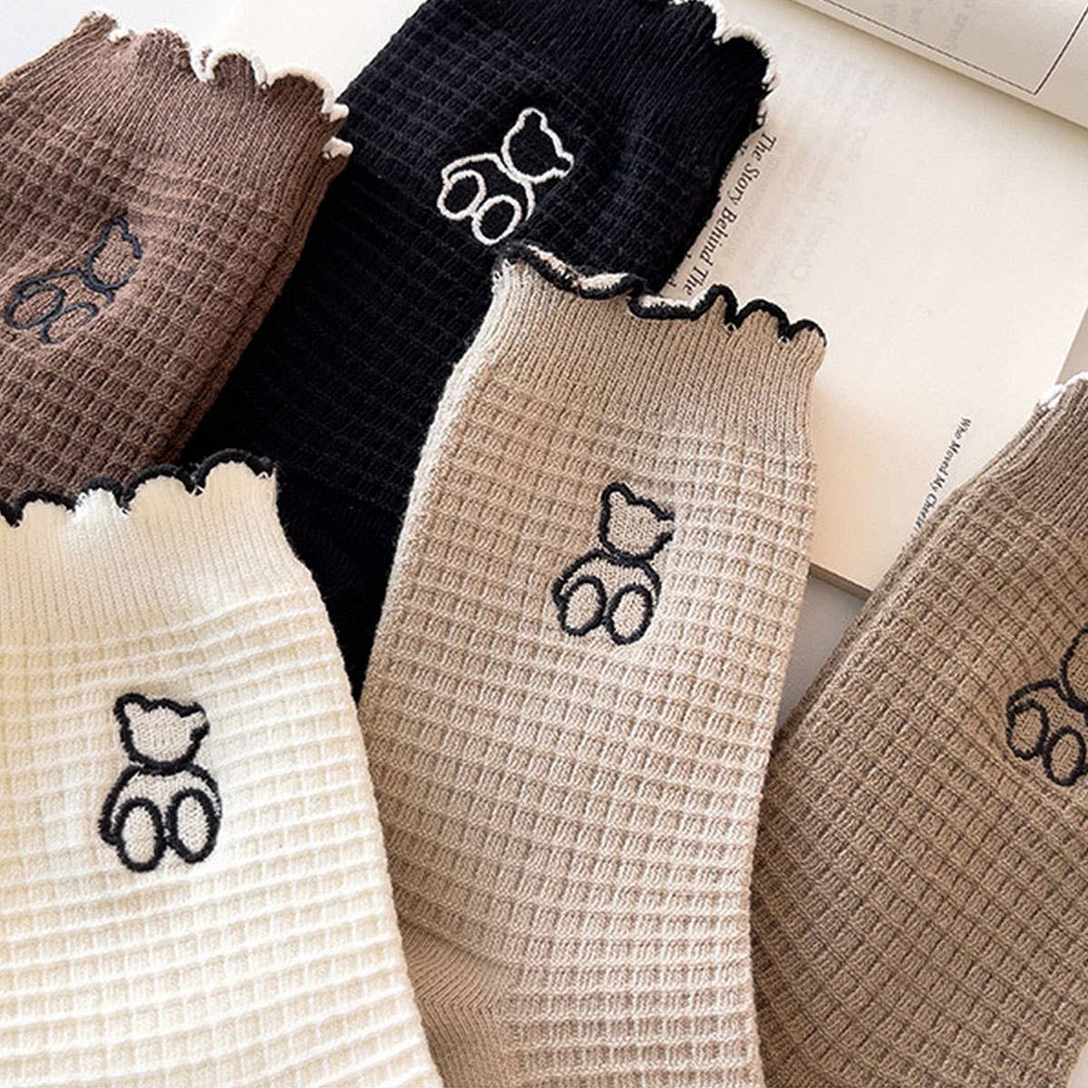 Warm Coffee Embroidered Bear Women'S Socks_Cwms1399