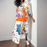 Whimsical Painted Pattern Side Slit Printed Dress