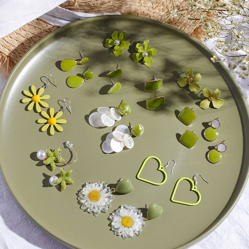 S925 Silver Needle Avocado Colored Stud Earrings