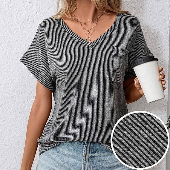 Womens Fashion Colorblock Twist V-Neck Tee