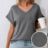 Womens Fashion Colorblock Twist V-Neck Tee