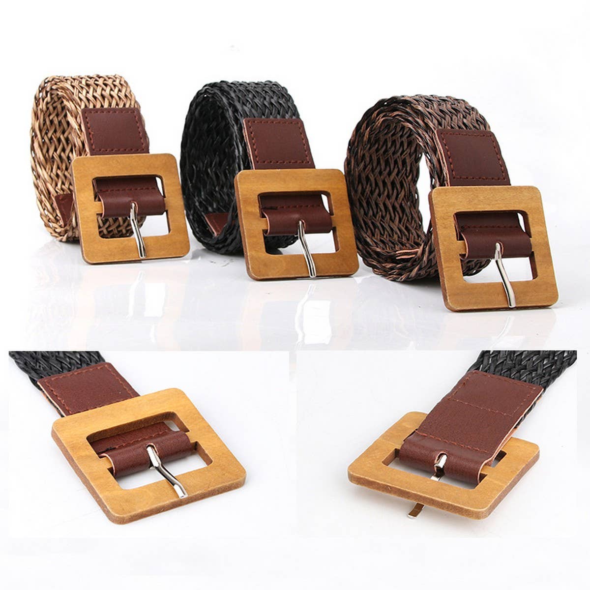 Vintage Woven Belt With Square Wooden Buckle_Cwabe0407