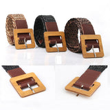 Vintage Woven Belt With Square Wooden Buckle_Cwabe0407