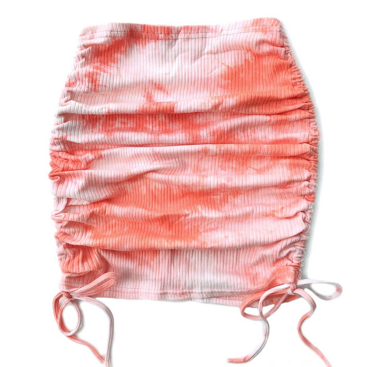 KNITTED DRAWSTRING SKIRT TIE DYE PLEATED SKIRT_CWBSS0409