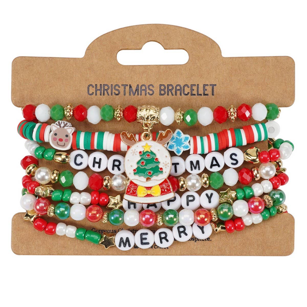 Cwmm10448_Christmas Charm Beaded Bracelet Snowman Tree Gift