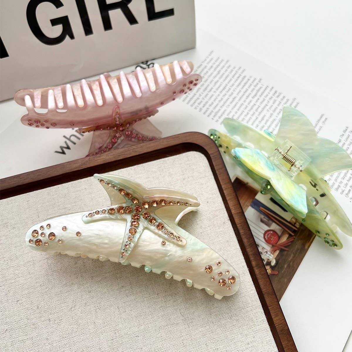 RHINESTONE STARFISH HAIR CLAW SWEET ACETATE CLIP_CWAHA6018