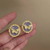 ROUND BUTTERFLY DRIP OIL FRENCH EARRINGS_CWAJE2065