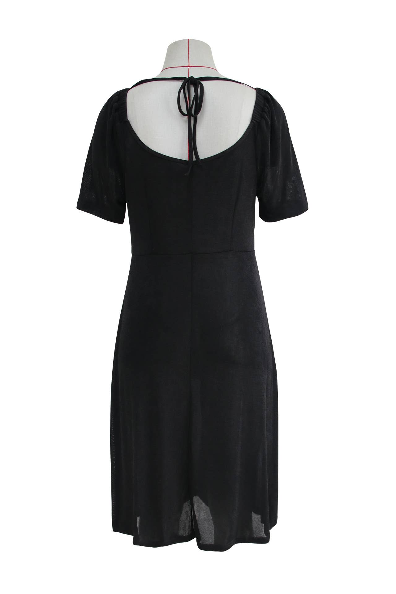 Square Neck Pleated Short Sleeve Midsize Dress