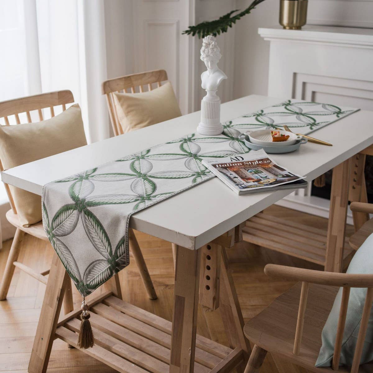 NORDIC JACQUARD TASSEL SIDEBOARD TABLECLOTH_CWMM1013