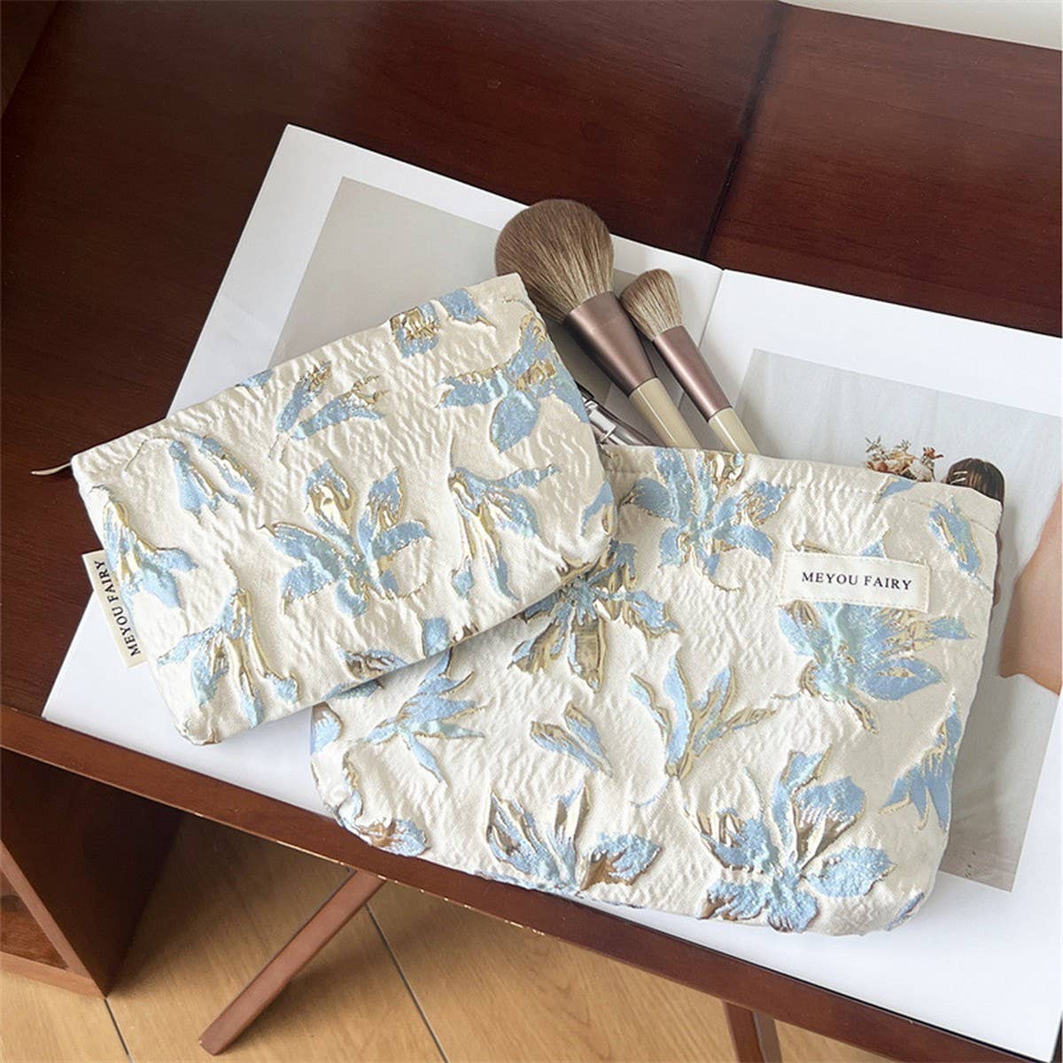 Embossed Floral Makeup Bag Large Travel Wash Pouch_Cuab00738